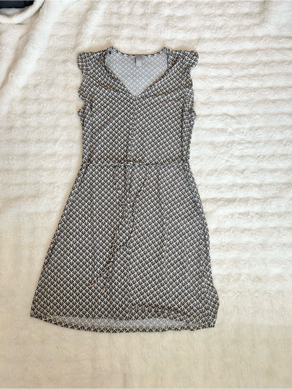 H&M Black & Cream Geometric Print Tie Waist Dress Size M